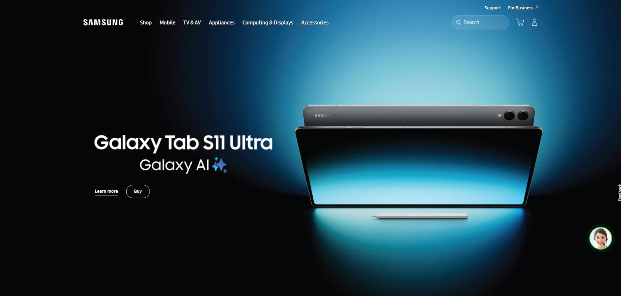 Samsung website hero section showcasing 3D product visualization