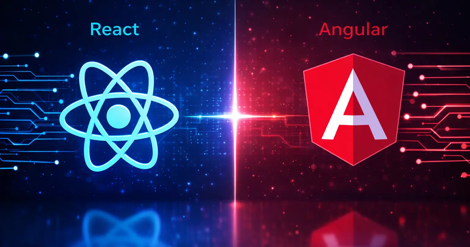 React vs Angular framework comparison chart highlighting performance, scalability, and use cases