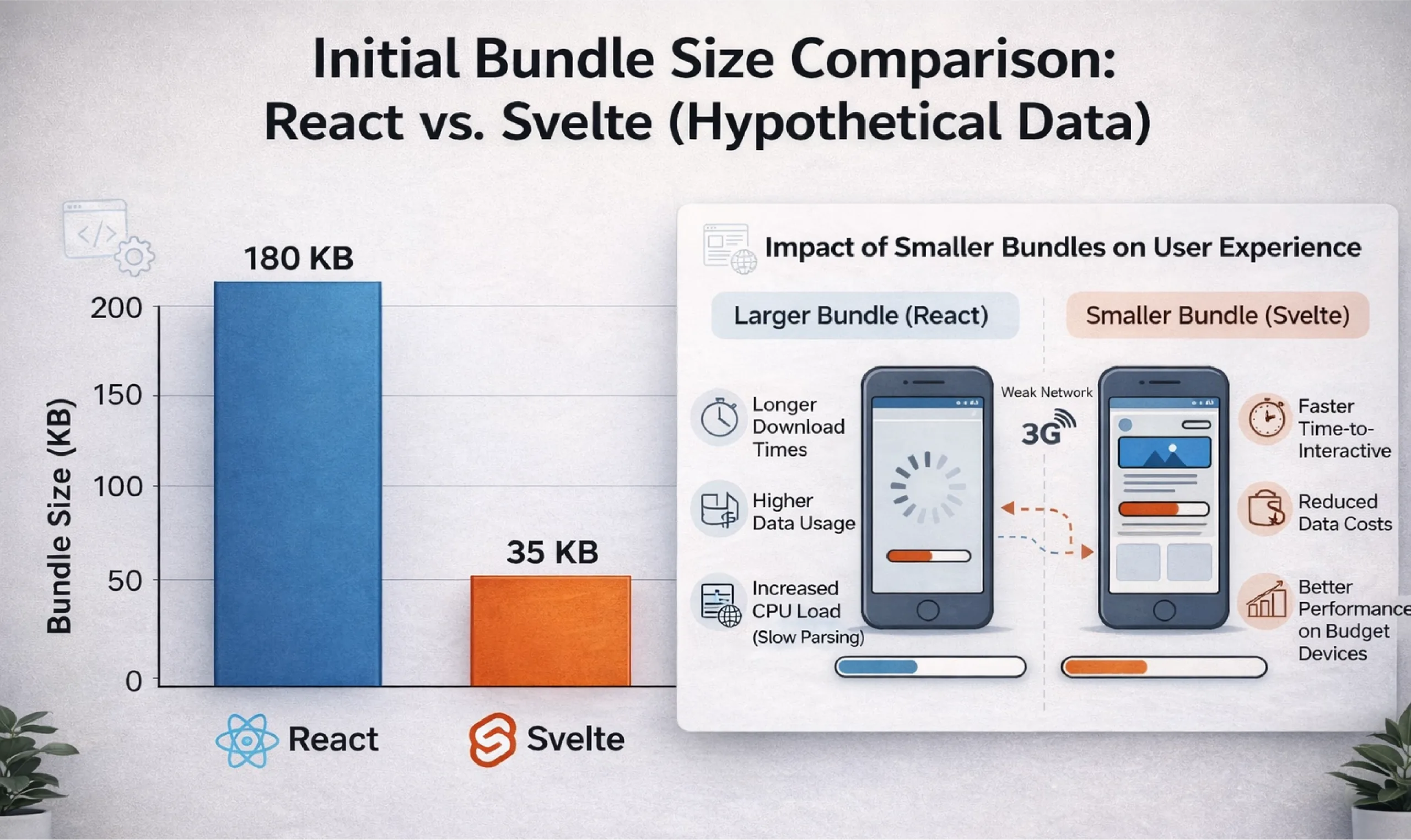 Initial bundle size comparison between Svelte and React