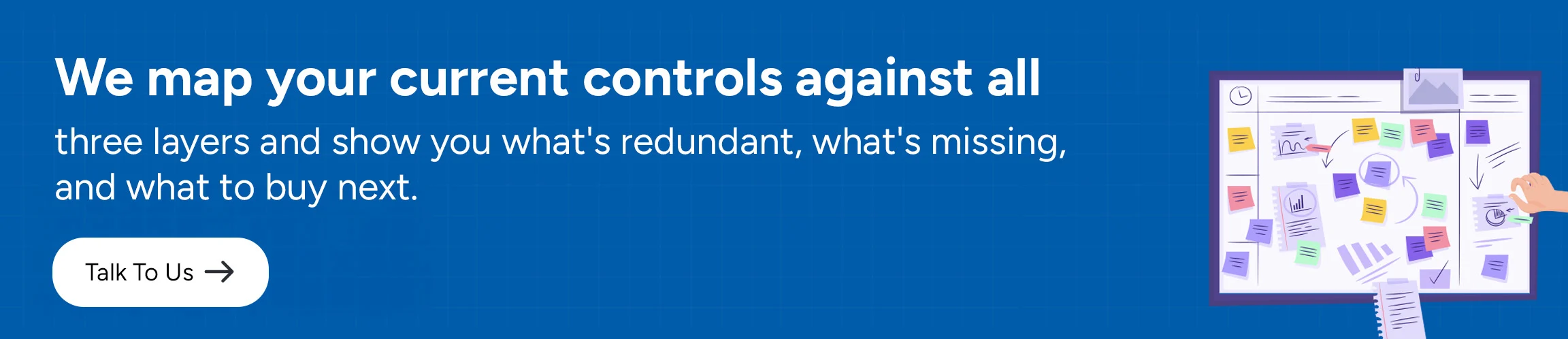 We map your current controls against all three layers and show you what's redundant, what's missing, and what to buy next.
